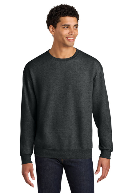 Front View of BlkInkHtr Jerzees Ultimate Unisex CVC Ring Spun Crewneck Sweatshirt IC48M plain