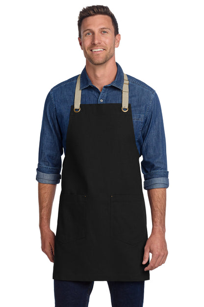 Front View of Blk/Stone Port Authority Canvas Full-Length Two-Pocket Apron A815 plain