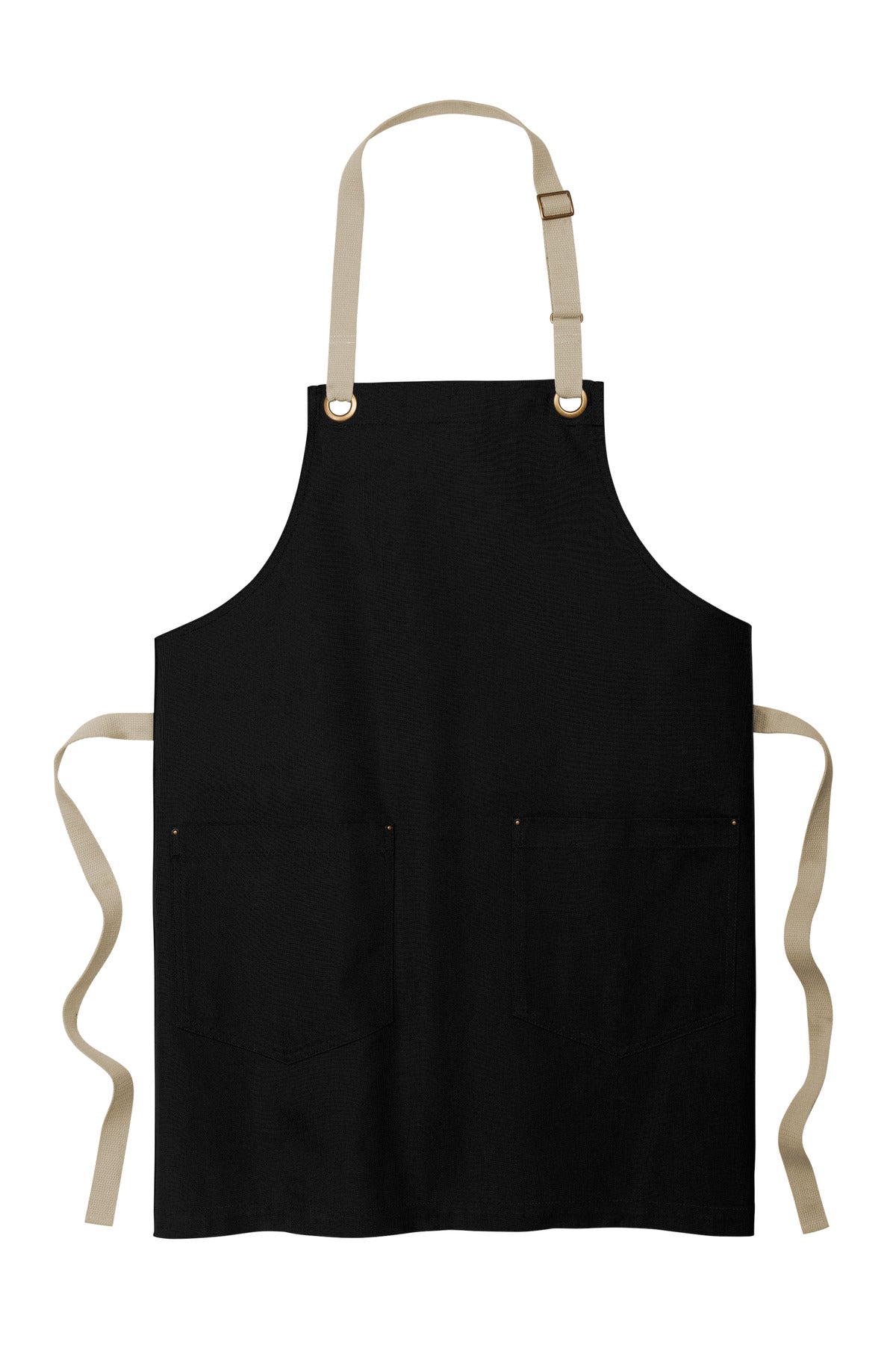 Front View of Blk/Stone Port Authority Canvas Full-Length Two-Pocket Apron A815 plain