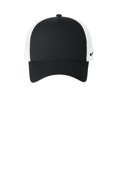 Front View of Blk/White Nike Snapback Mesh Trucker Cap NKFN9893 plain
