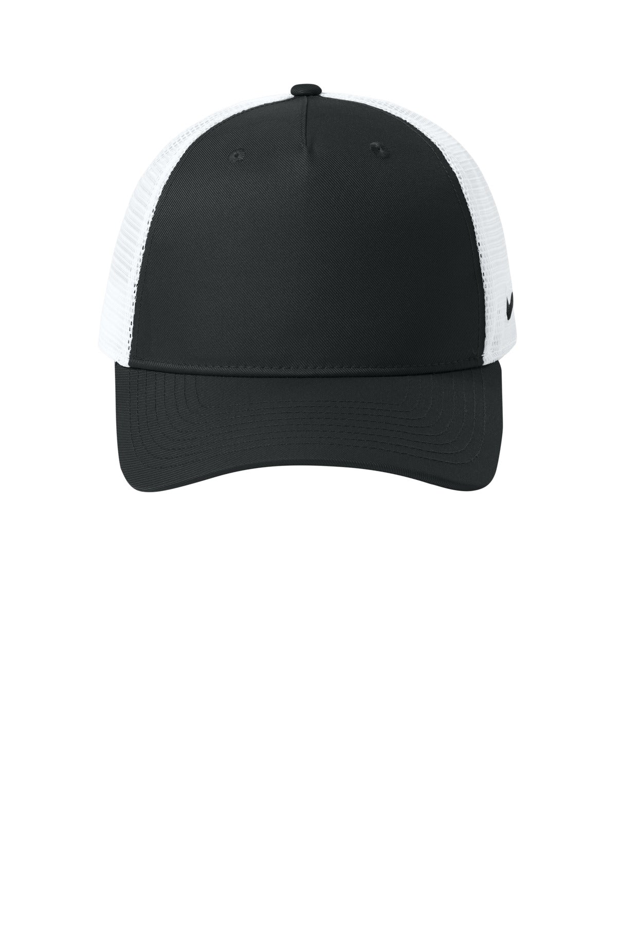 Front View of Blk/White Nike Snapback Mesh Trucker Cap NKFN9893