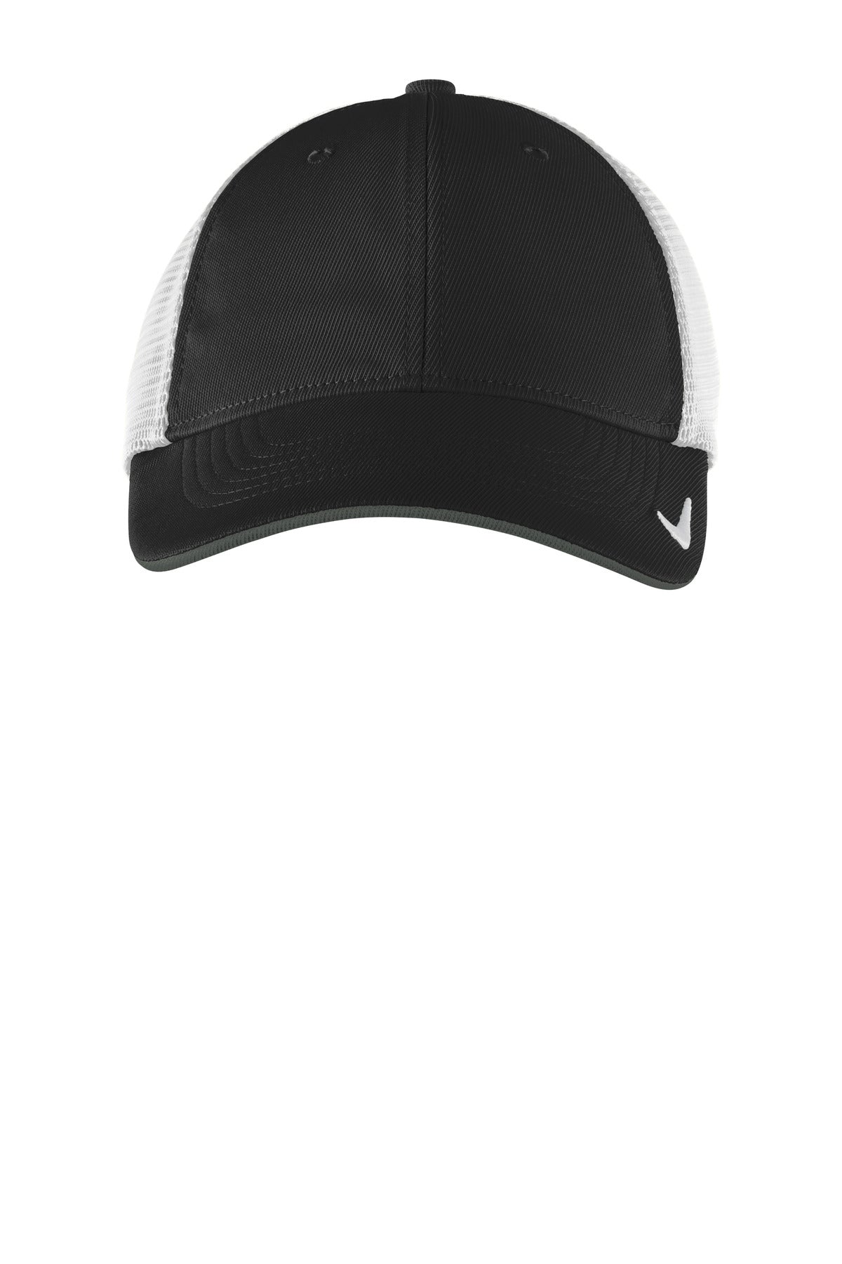 Front View of Blk/White Nike Stretch-to-Fit Mesh Back Cap NKFB6448 plain