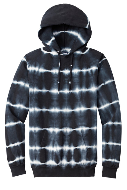 Front View of Blk/White Port & Co Allover Stripe Tie-Dye Fleece PC143 plain