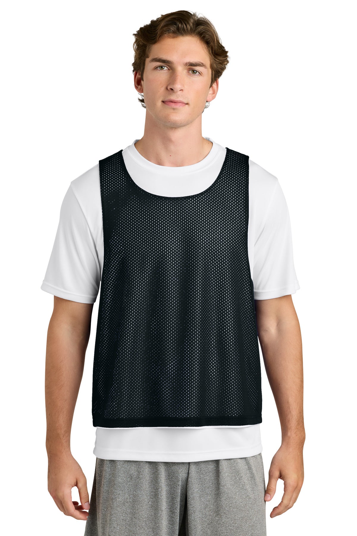 Front View of Blk/White Sport-Tek Lacrosse Reversible Pinnie ST512 plain