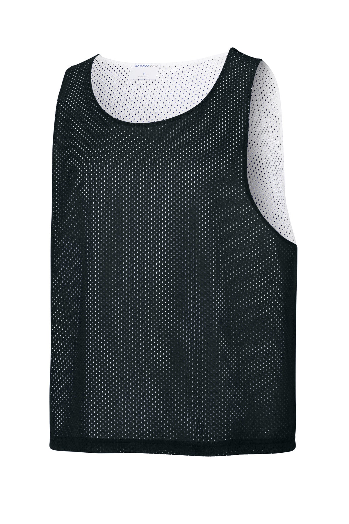 Front View of Blk/White Sport-Tek Lacrosse Reversible Pinnie ST512 plain