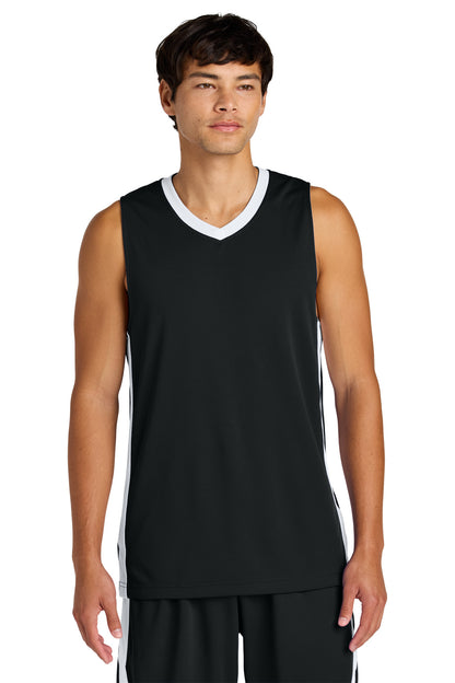 Front View of Blk/White Sport-Tek Rival Basketball Rev Jersey ST900 plain