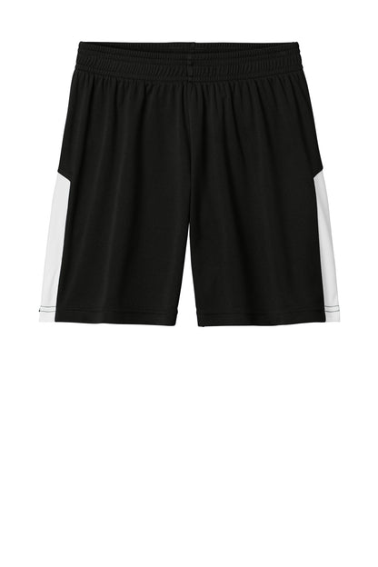 Front View of Blk/White Sport-Tek Youth Competitor United 5" Short YST103 plain