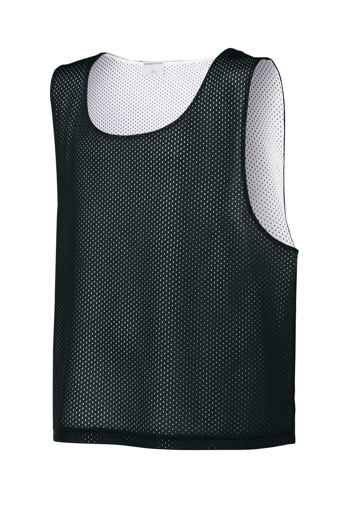 Front View of Blk/White Sport-Tek Youth Lacrosse Reversible Pinnie YST512 plain