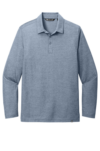 Front View of BlNightsHt TravisMathew Oceanside Heather Long Sleeve Polo TM1MZ343 plain