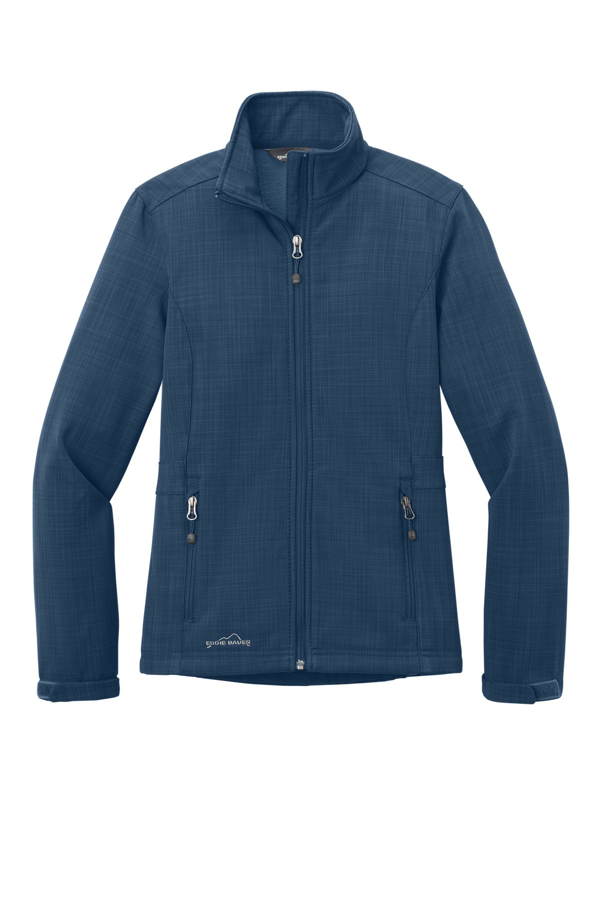 Front View of Blue Eddie Bauer Women's Shaded Crosshatch Soft Shell Jacket. EB533 plain