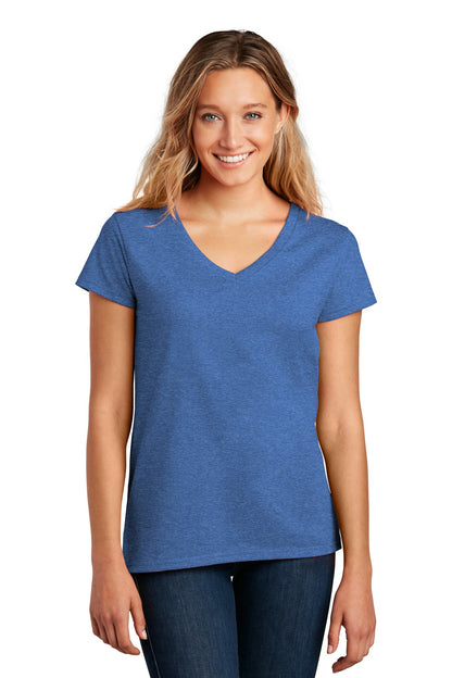 Front View of Blue Heather District Women's Re-Tee V-Neck DT8001 plain