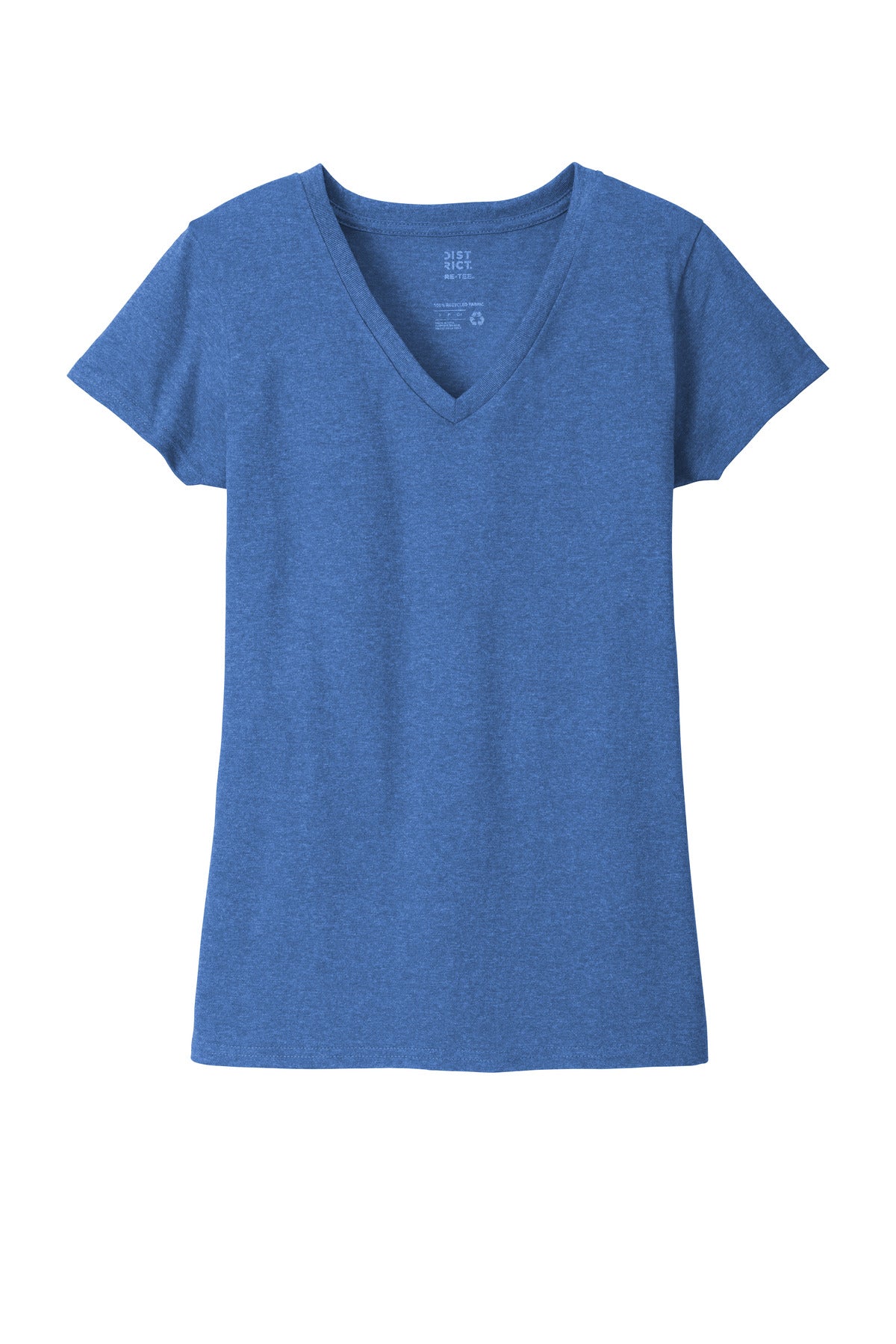 Front View of Blue Heather District Women's Re-Tee V-Neck DT8001 plain