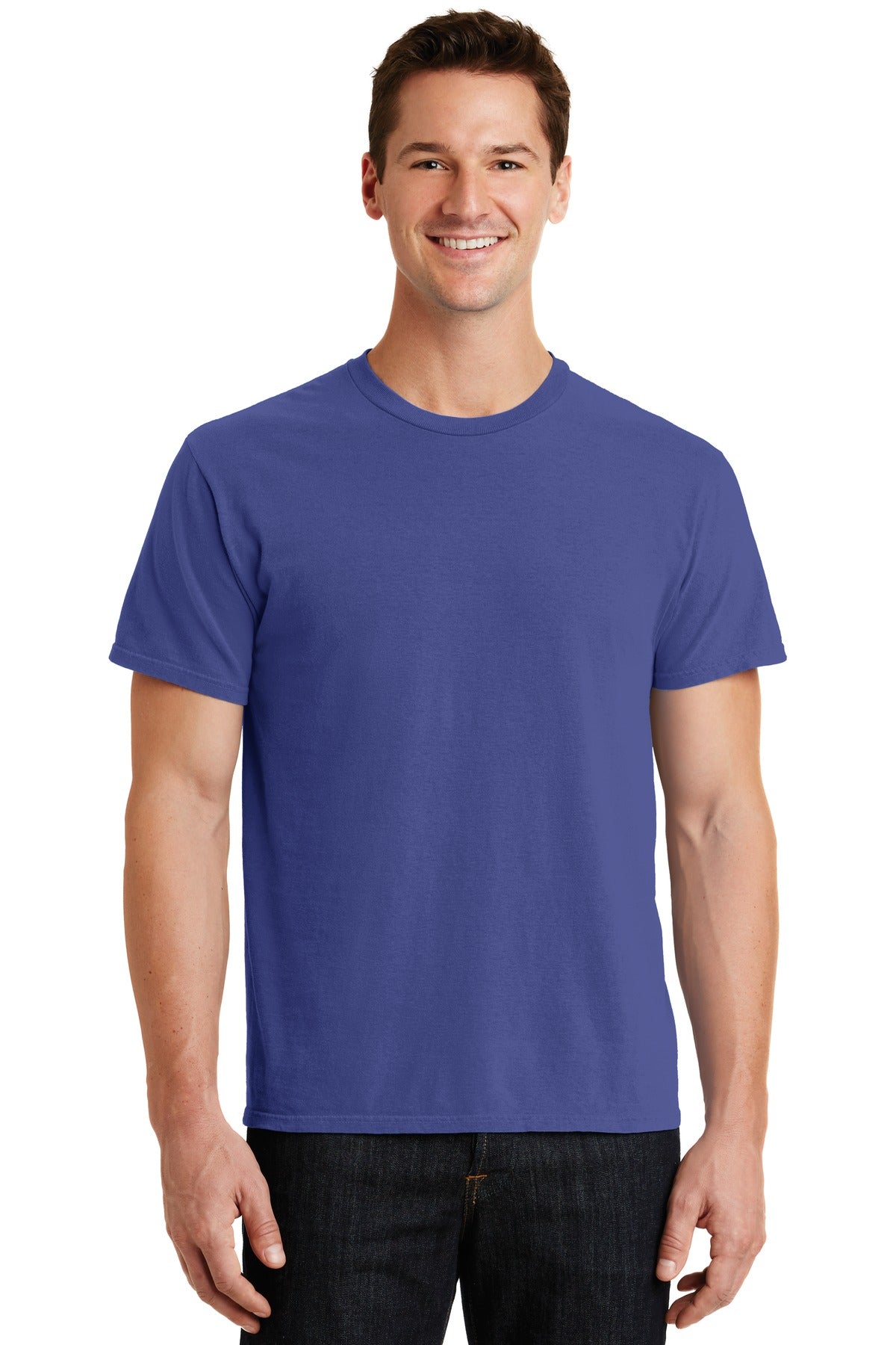 Front View of Blue Iris Port & Co Beach Wash Garment-Dyed Tee. PC099 plain