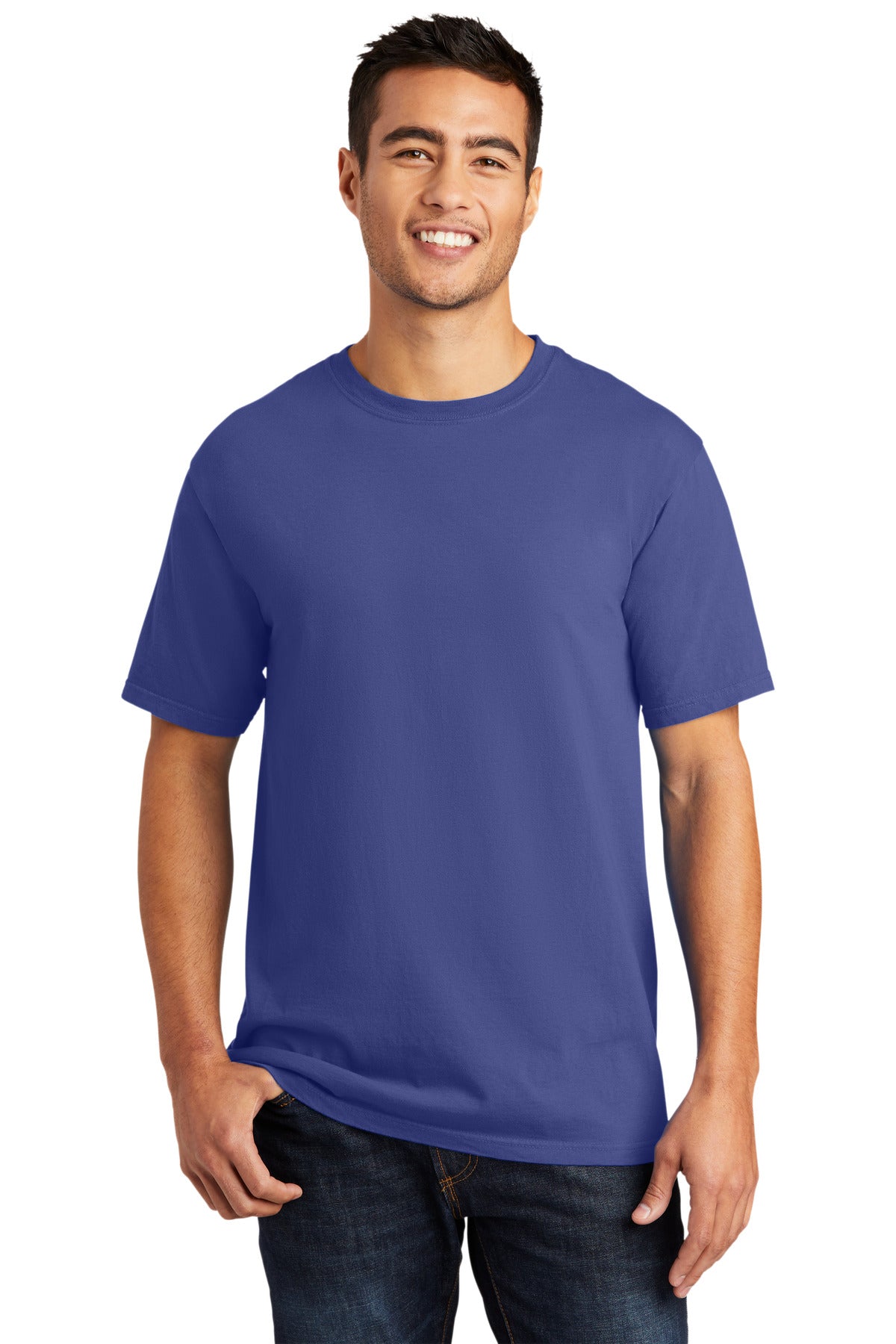 Front View of Blue Iris Port & Co Beach Wash Garment-Dyed Tee. PC099 plain