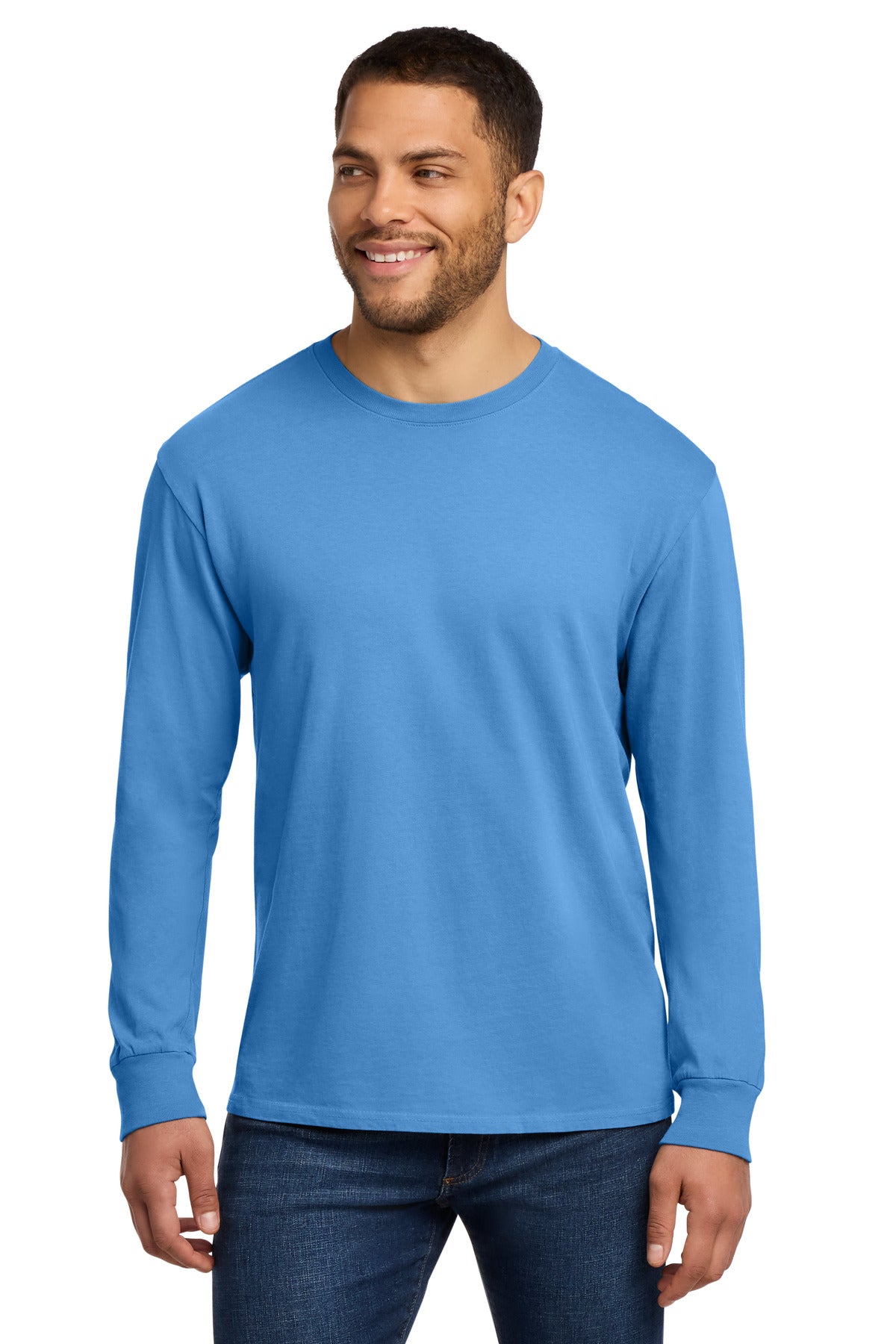 Front View of Blue Moon Port & Co Beach Wash Garment-Dyed Long Sleeve Tee PC099LS plain