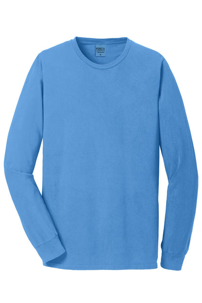 Front View of Blue Moon Port & Co Beach Wash Garment-Dyed Long Sleeve Tee PC099LS plain