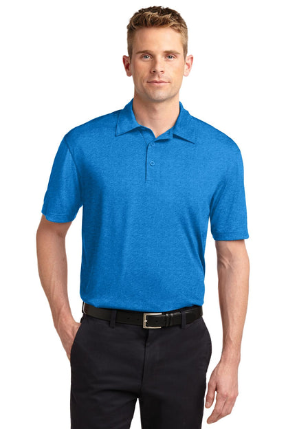 Front View of Blue Wake Hthr Sport-Tek Heather Contender Polo. ST660 plain