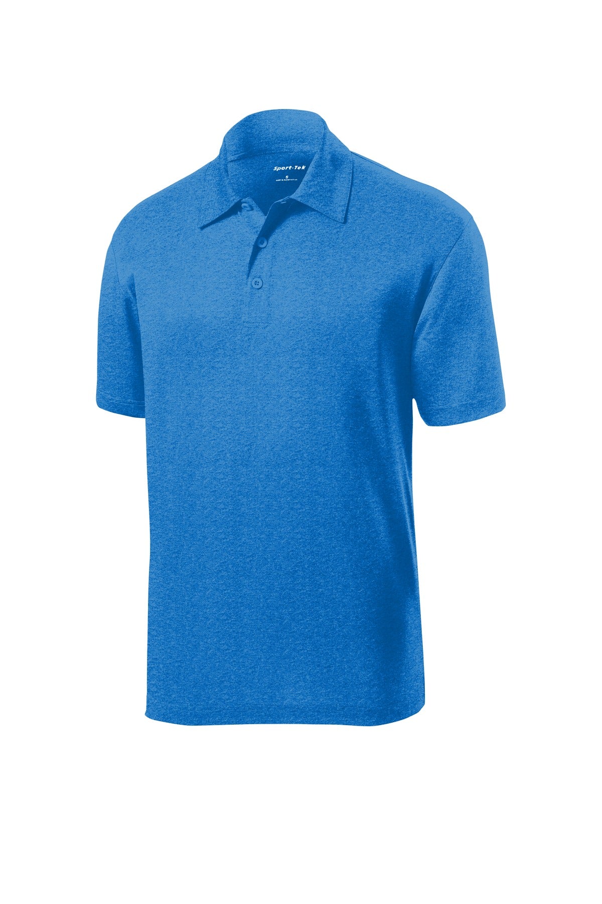 Front View of Blue Wake Hthr Sport-Tek Heather Contender Polo. ST660 plain