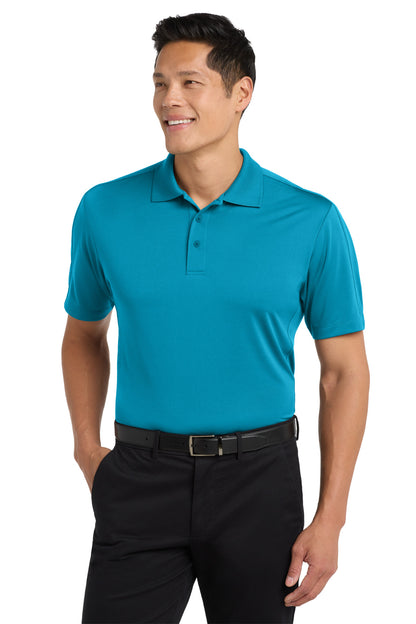 Front View of Blue Wake Port Authority Diamond Jacquard Polo. K569 plain