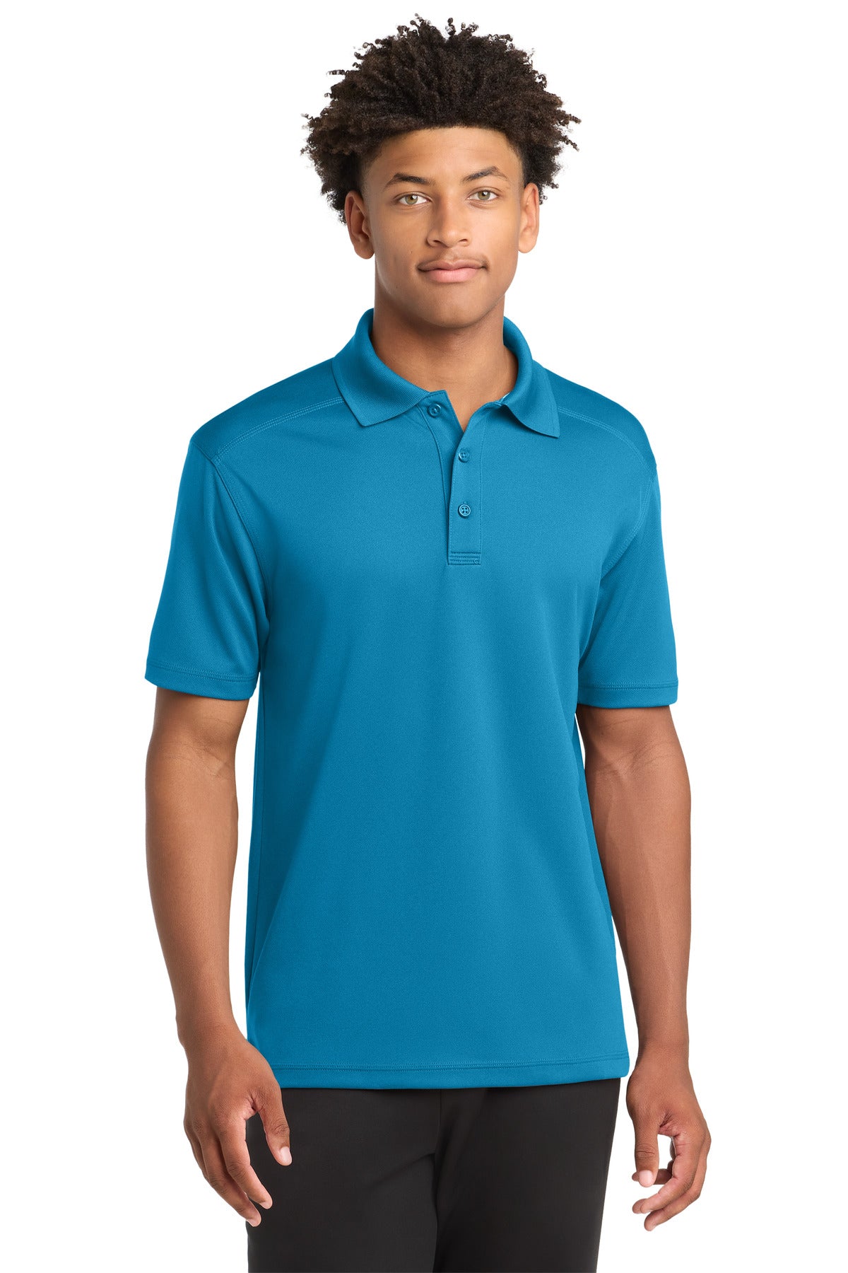 Front View of Blue Wake Sport-Tek PosiCharge Micro-Mesh Polo. ST680 plain