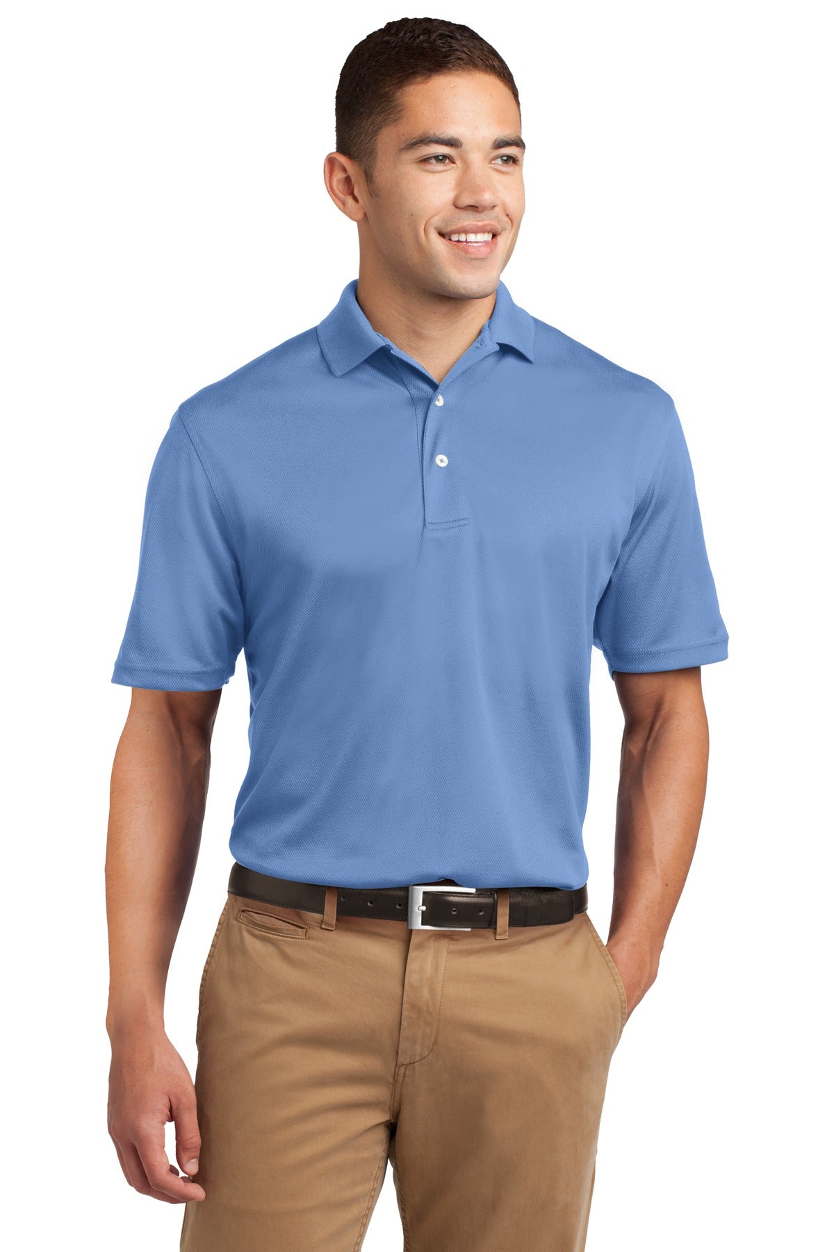 Front View of Blueberry Sport-Tek Dri-Mesh Polo. K469 plain