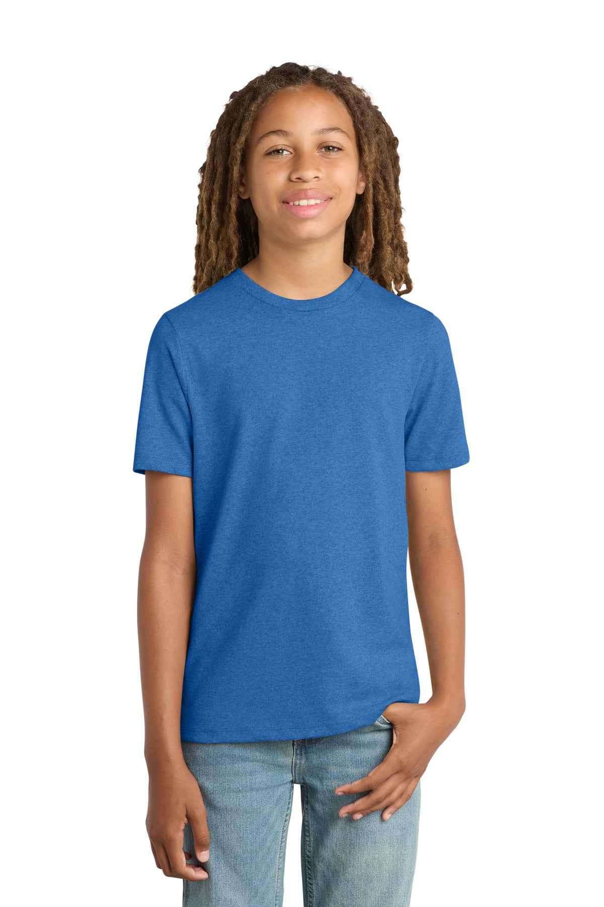 Front View of BlueHthr District Youth Re-Tee DT8000Y plain