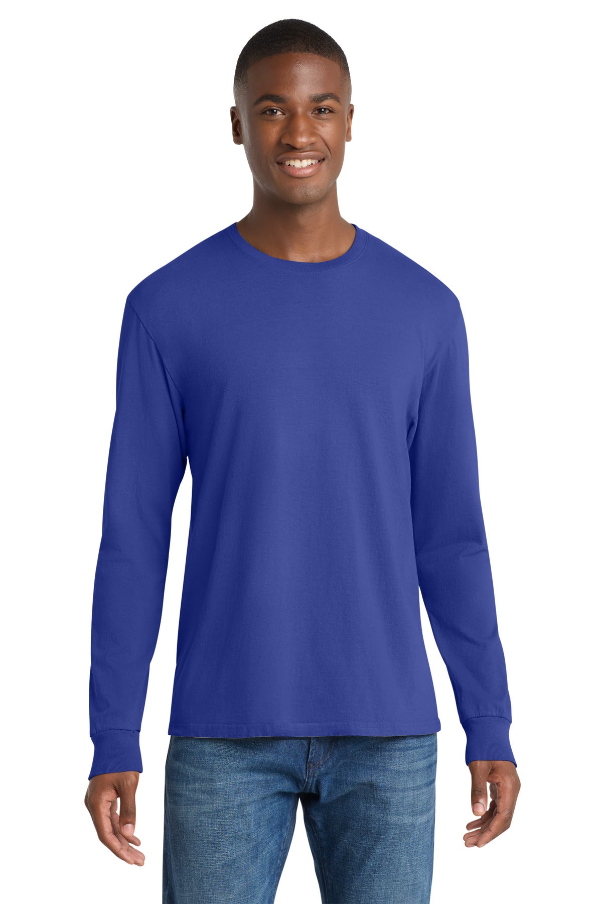 Front View of BlueIris Port & Co Beach Wash Garment-Dyed Long Sleeve Tee PC099LS plain