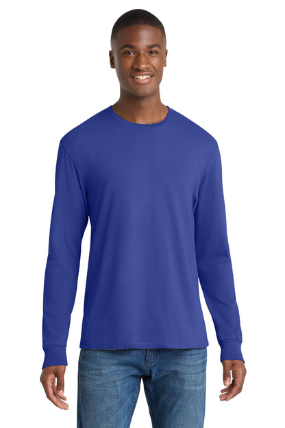 Front View of BlueIris Port & Co Beach Wash Garment-Dyed Long Sleeve Tee PC099LS plain