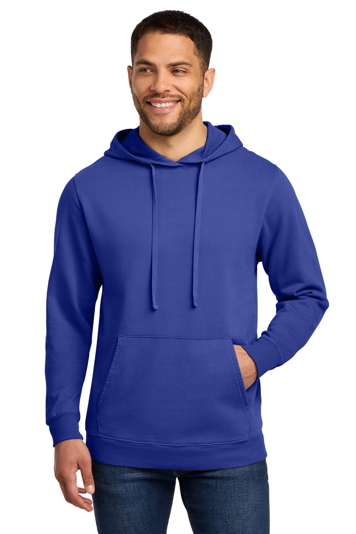 Front View of BlueIris Port & Co Beach Wash Garment-Dyed Pullover Hooded Sweatshirt. PC098H plain