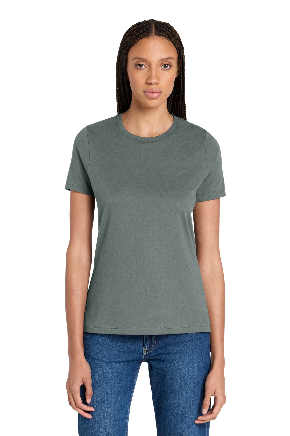 Front View of BlueStorm BELLA+CANVAS Women's Relaxed Jersey Short Sleeve Tee. BC6400 plain