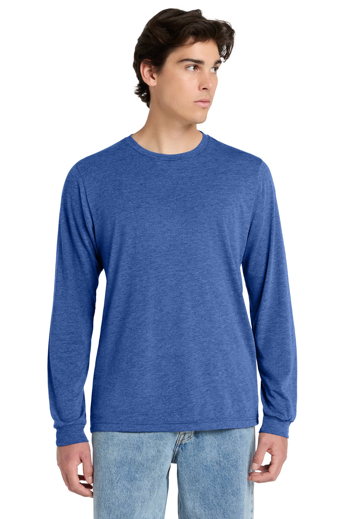 Front View of BlueTB BELLA+CANVAS Unisex Triblend Long Sleeve Tee BC3513 plain