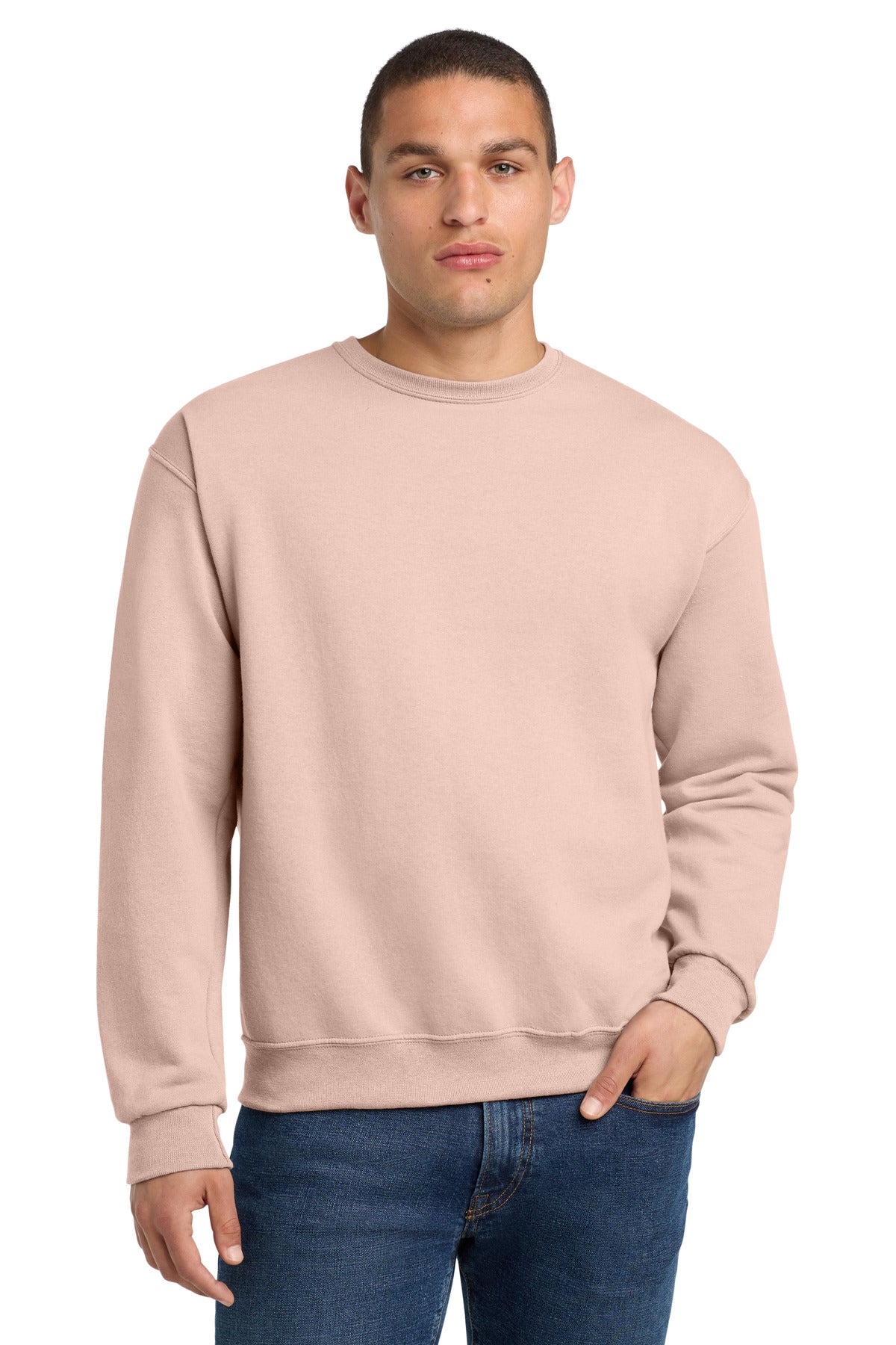 Front View of BlushPink Jerzees - NuBlend Crewneck Sweatshirt. 562M plain