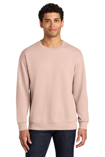 Front View of BlushPink Jerzees Ultimate Unisex CVC Ring Spun Crewneck Sweatshirt IC48M plain
