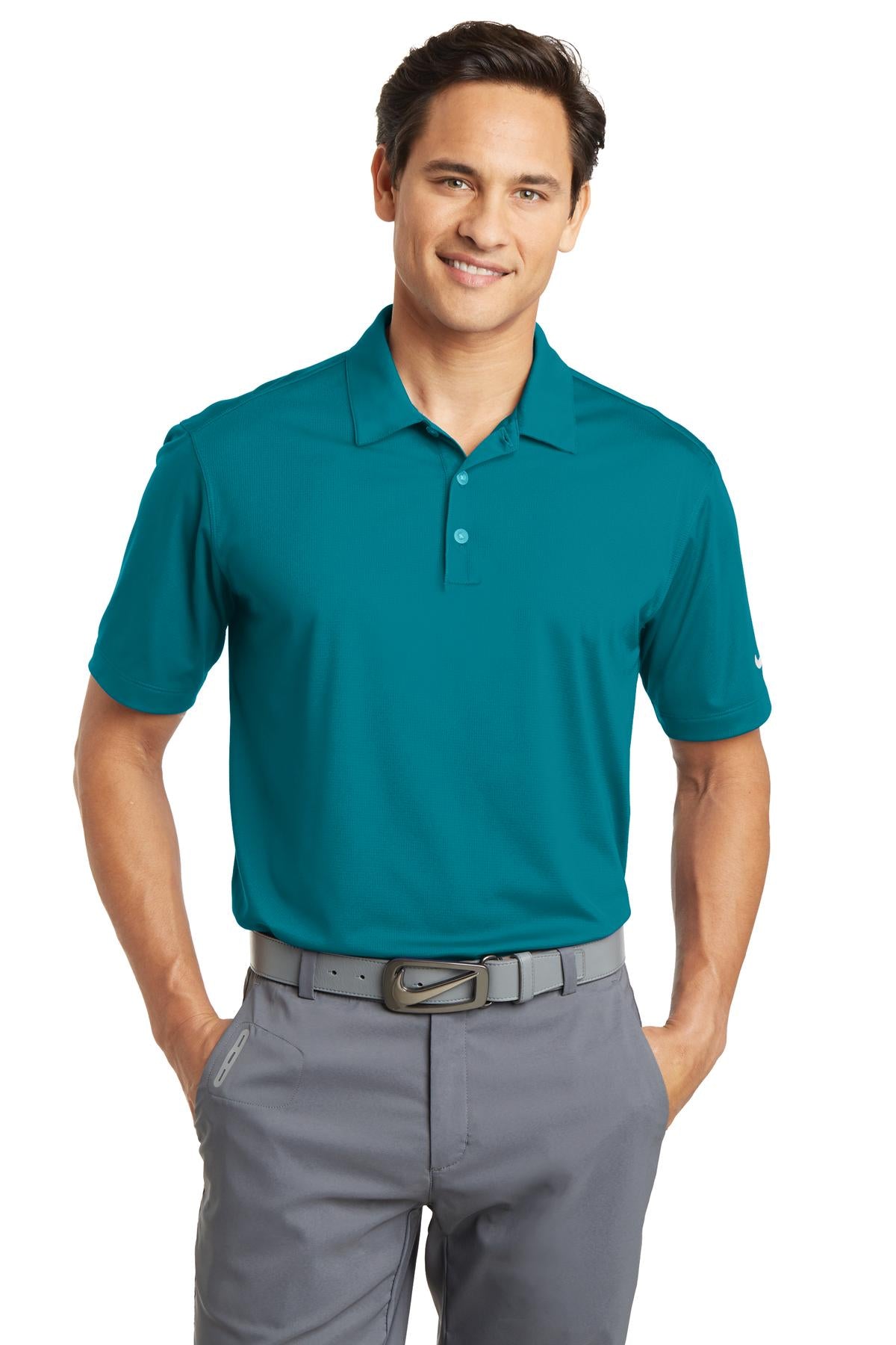 Front View of Blustery Nike Dri-FIT Vertical Mesh Polo. 637167 plain