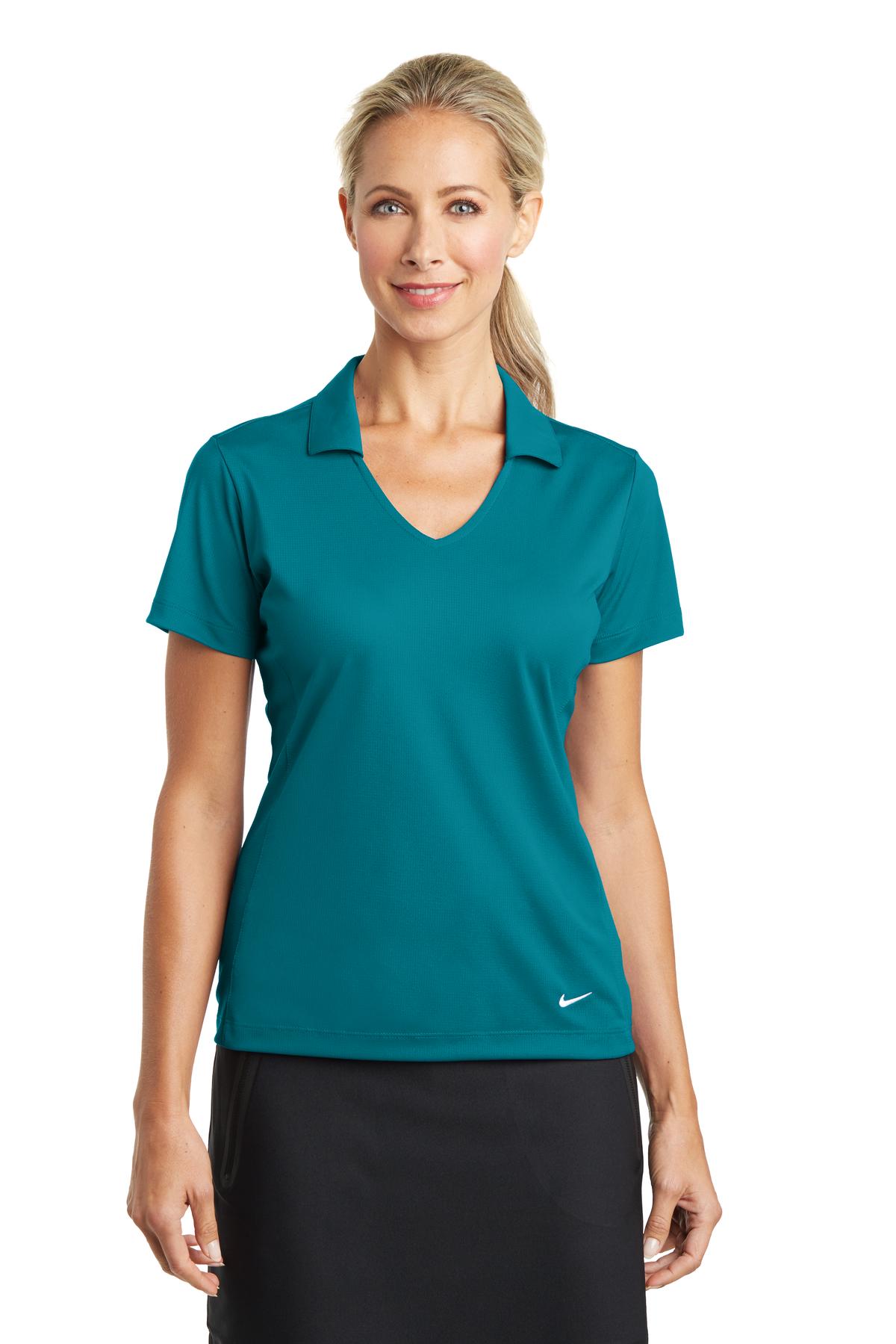 Front View of Blustery Nike Women's Dri-FIT Vertical Mesh Polo. 637165 plain