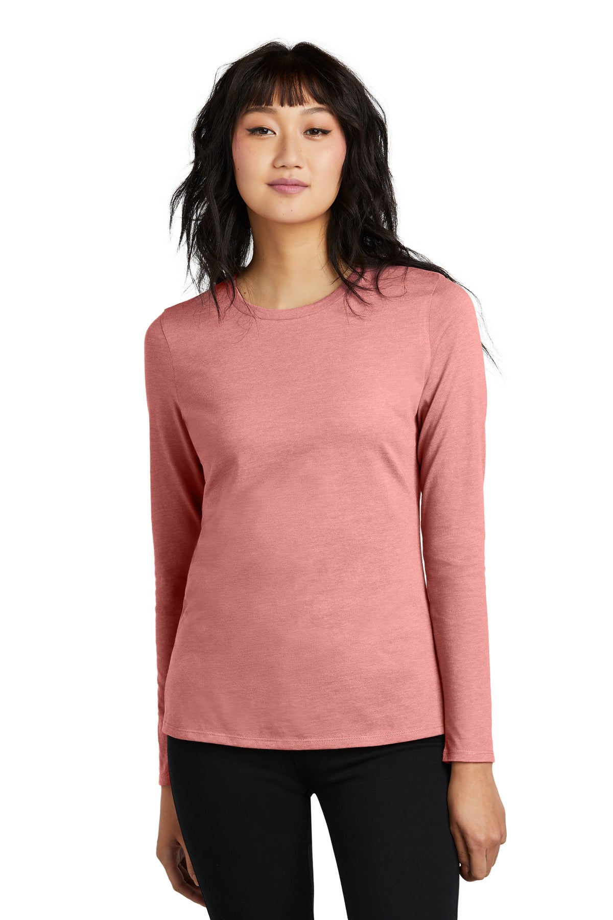 Front View of BlustFrost District Women's Perfect Blend CVC Long Sleeve Tee DT110 plain