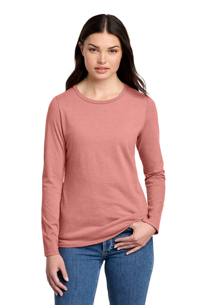 Front View of BlustFrost District Women's Perfect Blend CVC Long Sleeve Tee DT110 plain