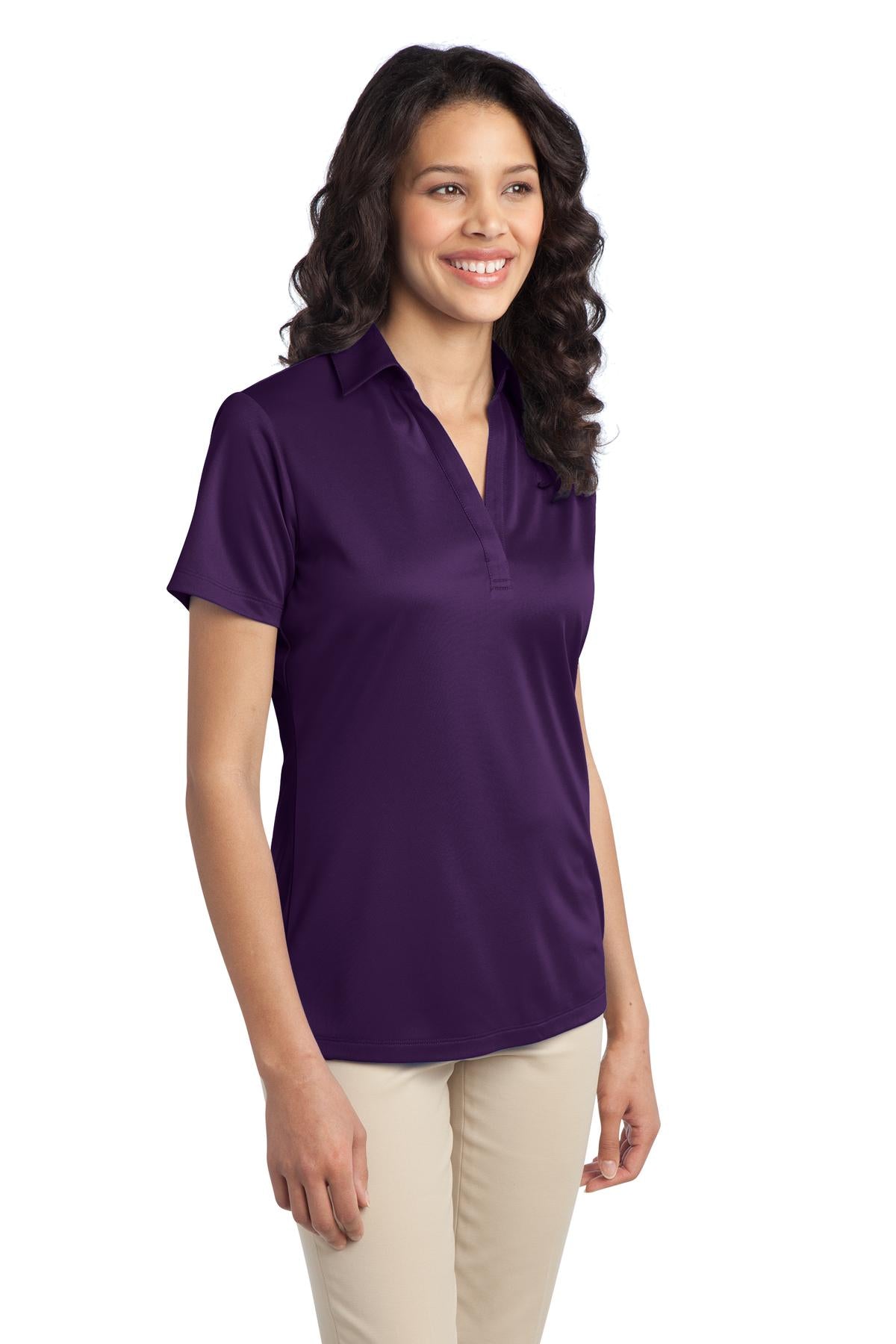 Front View of Bright Purple Port Authority Women's Silk Touch Performance Polo. L540 plain