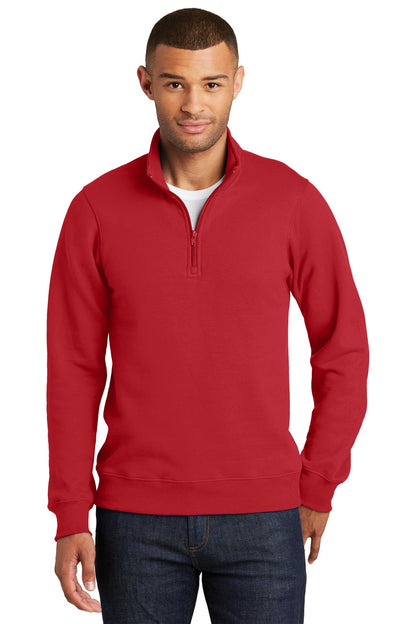 Front View of Bright Red Port & Co Fan Favorite Fleece 1/4-Zip Pullover Sweatshirt. PC850Q plain