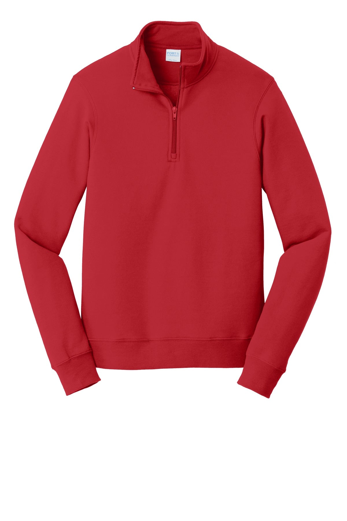 Front View of Bright Red Port & Co Fan Favorite Fleece 1/4-Zip Pullover Sweatshirt. PC850Q plain