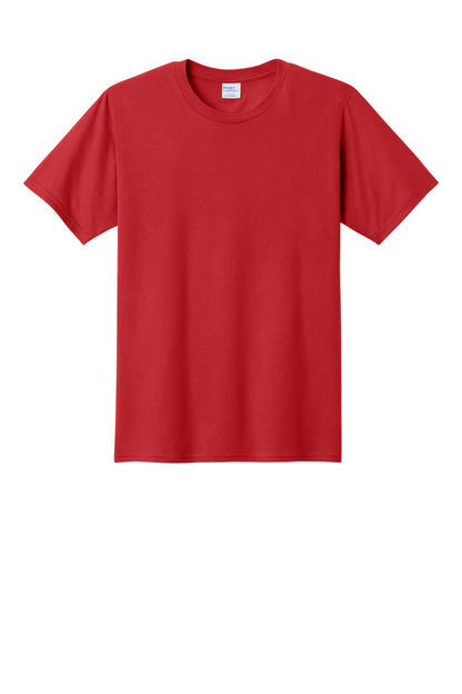Front View of Bright Red Port & Co Fan Favorite Tee. PC450 plain