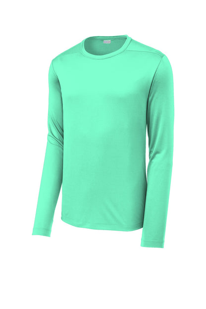 Front View of Bright Seafoam Sport-Tek Posi-UV Pro Long Sleeve Tee. ST420LS plain