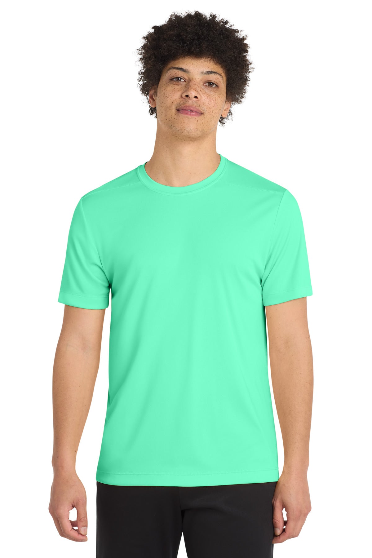 Front View of Bright Seafoam Sport-Tek Posi-UV Pro Tee. ST420 plain
