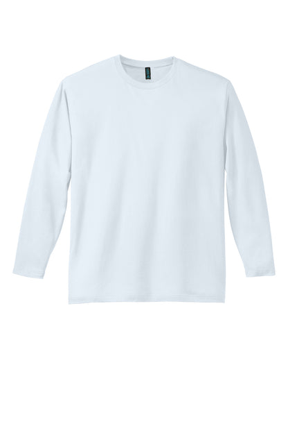 Front View of Bright White District Perfect Weight Long Sleeve Tee. DT105 plain