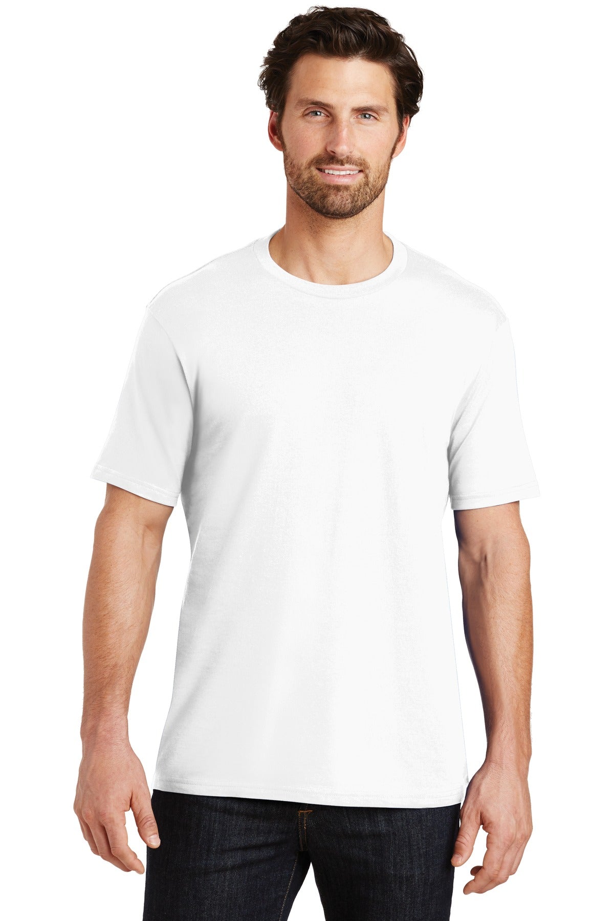 Front View of Bright White District Perfect Weight Tee. DT104 plain