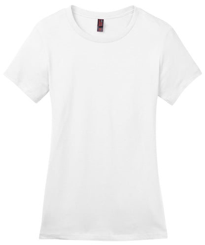 Front View of Bright White District Women's Perfect Weight Tee. DM104L plain