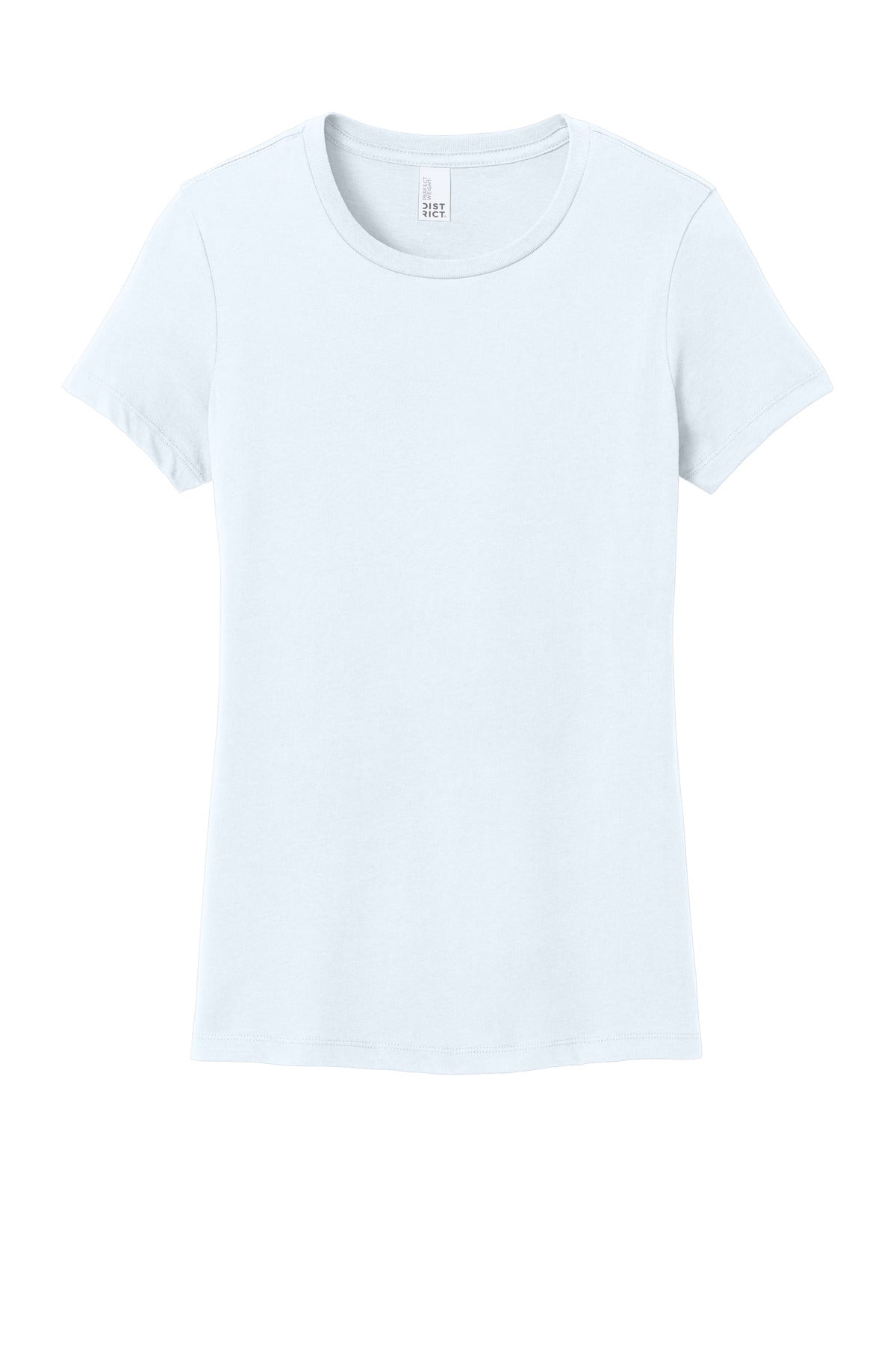 Front View of Bright White District Women's Perfect Weight Tee. DM104L plain