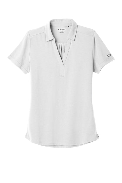Front View of Bright White OGIO Women's Limit Polo. LOG138 plain