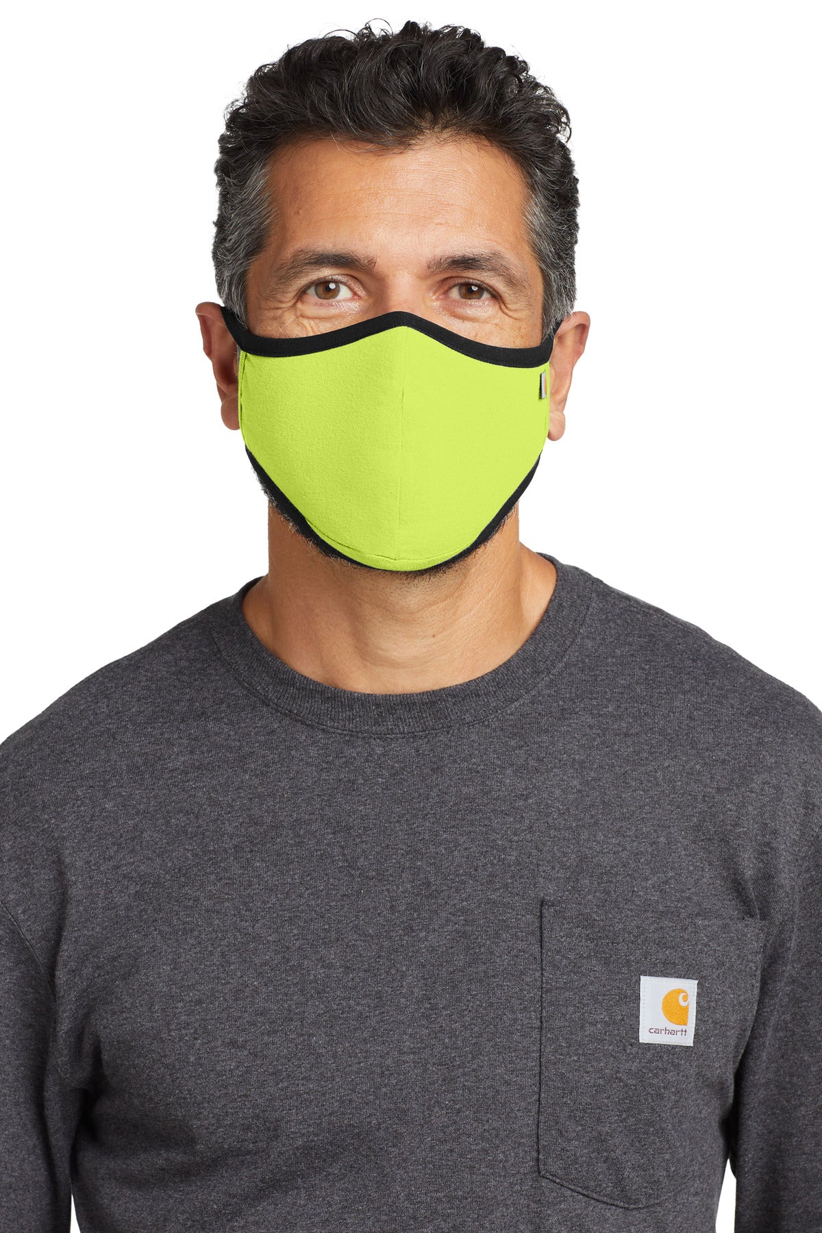 Front View of BrightLime Carhartt Cotton Ear Loop Face Mask (3 pack) CT105160 plain