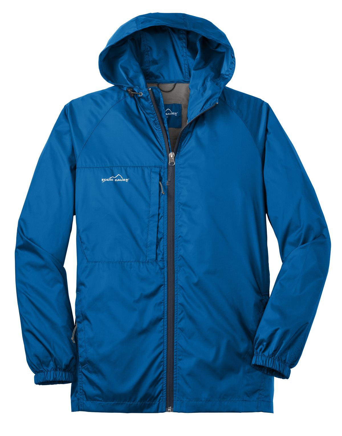 Front View of Brilliant Blue Eddie Bauer - Packable Wind Jacket. EB500 plain